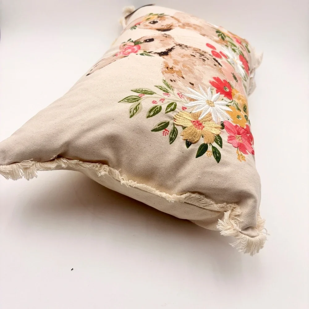 Farmhouse by Rachel Ashwell Easter Bunny Floral Embroidered Lumbar Pillow Cotton